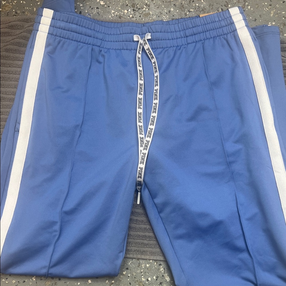 PINK Victoria's Secret Blue Track Pants with White Stripes